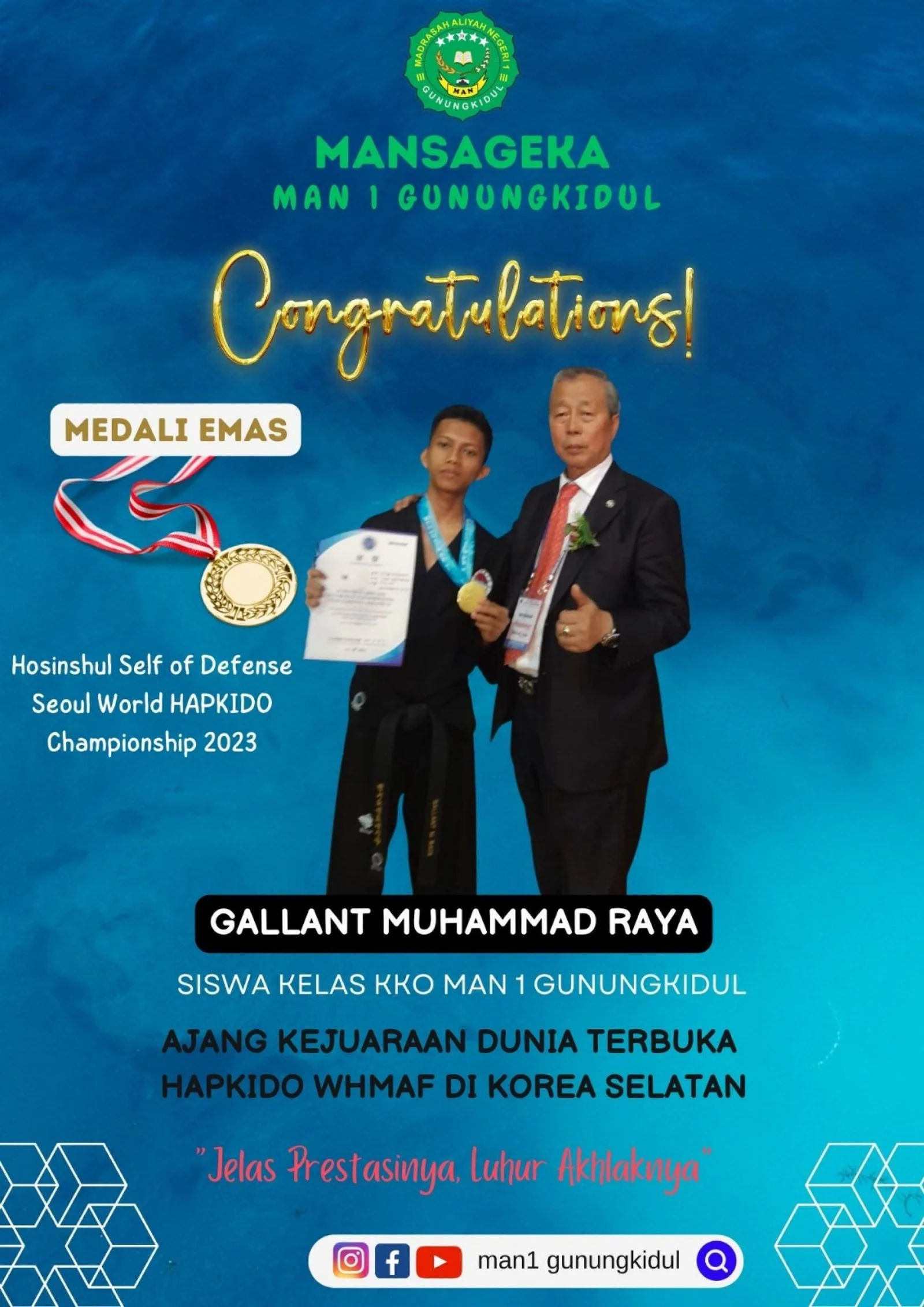 Sukses Tingkat Internasinal: MAN 1 Gunungkidul Raih Emas di Seoul World Hapkido Championship 2023
